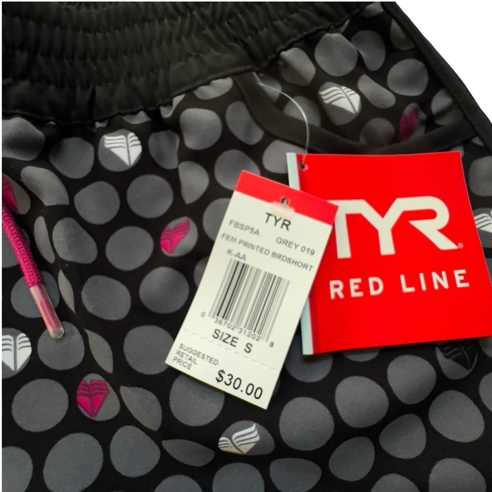 TYR Red Line Grey Polka Dot 3.5" Boardshort Pockets Pink Drawstring Small Sporty - Picture 3 of 8